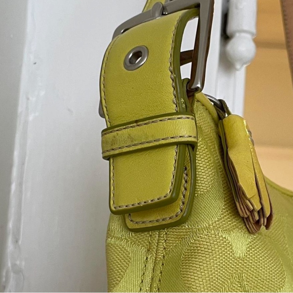 Coach Yellow Green Signature Jacquard Shoulder Bag with Leather Trim - Picture 3 of 8